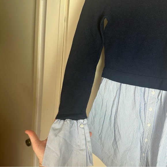 Club Monaco Blue White/Blue Striped Berdine Wool Bell Cuffs Sweater Shirt S/P - Picture 7 of 15